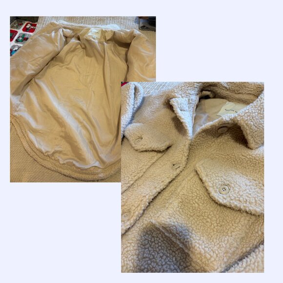 American Eagle Sherpa Trucker Jacket, Cream, Size M - Picture 2 of 4